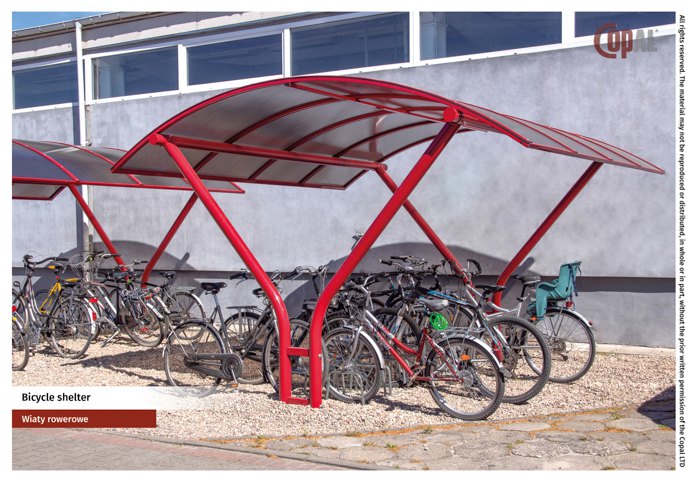 Aluminium bicycle shelter with polycarbonate roofing
